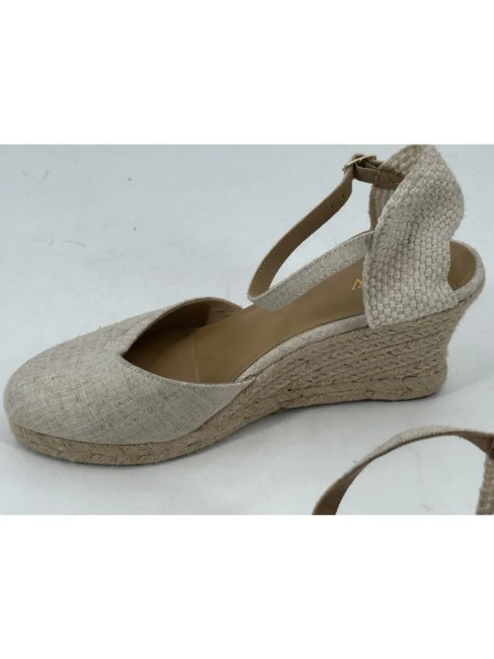 J. CREW Women's Espadrilles Wedge Shoes Factory Tan Canvas Ankle Strap 10M
